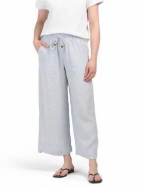 Martha Stewart Linen Pants Blue White Striped